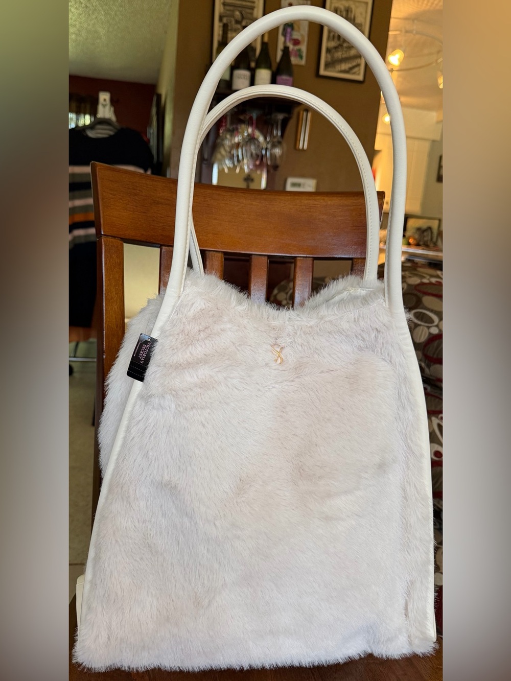 Victoria’s Secret NWT Ivory Faux Fur Tote Bag Y2K Winter Shoulder Purse